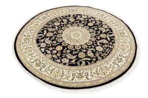 Black Floral 8x8 Indo-Nain Oriental Round Rug