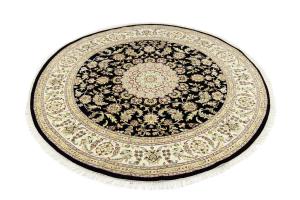 Black Floral 8x8 Indo-Nain Oriental Round Rug
