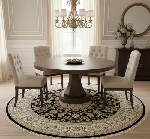 7'11 X 7'11 Hand Knotted Indo-Nain Floral Wool Round Rug