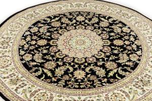 Black Floral 8x8 Indo-Nain Oriental Round Rug