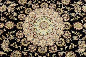 Black Floral 8x8 Indo-Nain Oriental Round Rug
