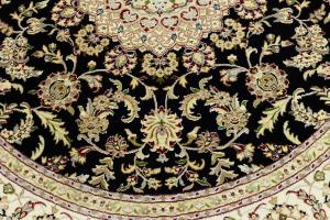 Black Floral 8x8 Indo-Nain Oriental Round Rug