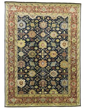 Navy Blue Geometric Transitional 9x12 Chobi Oriental Rug