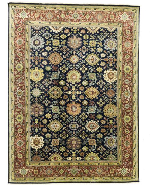 Navy Blue Geometric Transitional 9x12 Chobi Oriental Rug