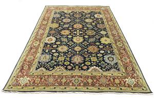 Navy Blue Geometric Transitional 9x12 Chobi Oriental Rug
