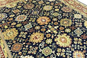 Navy Blue Geometric Transitional 9x12 Chobi Oriental Rug