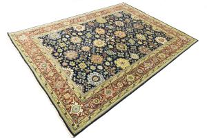 Navy Blue Geometric Transitional 9x12 Chobi Oriental Rug