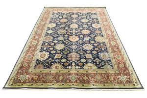 Navy Blue Geometric Transitional 9x12 Chobi Oriental Rug