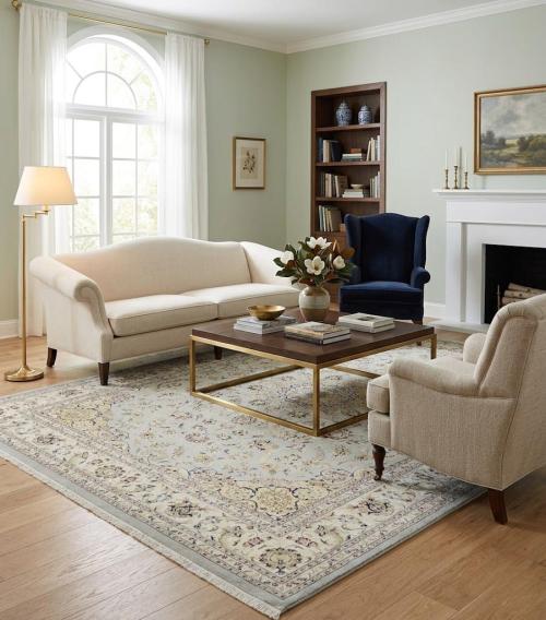 Light Blue Traditional 10x14 Indo-Nain Oriental Rug