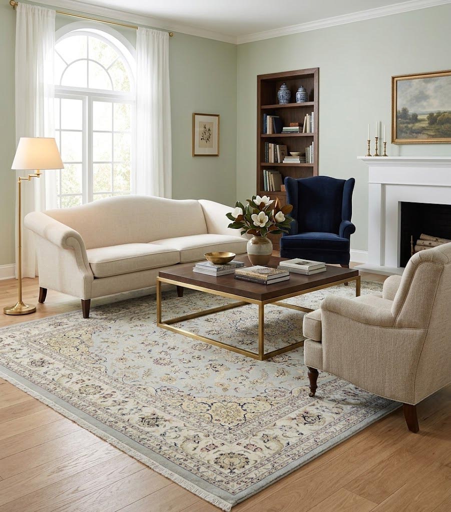 Light Blue Traditional 10x14 Indo-Nain Oriental Rug - Image 2
