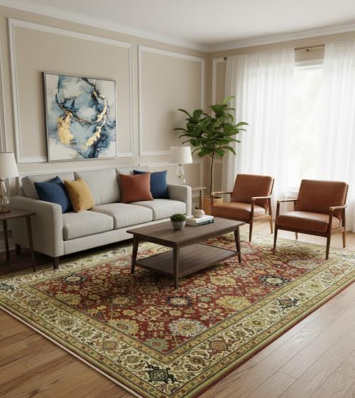 Rusty Red Floral Traditional 9X12 Oushak Oriental Rug