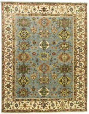 Sky Blue Geometric Tribal 8x10 Chobi Oriental Rug