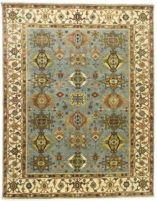 Sky Blue Geometric Tribal 8x10 Chobi Oriental Rug