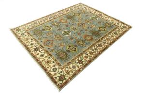 Sky Blue Geometric Tribal 8x10 Chobi Oriental Rug