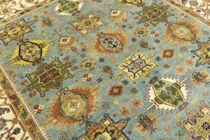Sky Blue Geometric Tribal 8x10 Chobi Oriental Rug