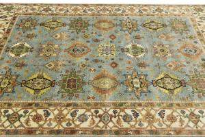 Sky Blue Geometric Tribal 8x10 Chobi Oriental Rug