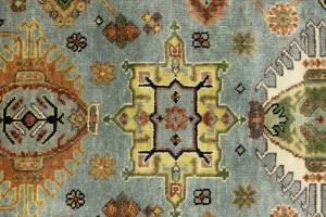 Sky Blue Geometric Tribal 8x10 Chobi Oriental Rug