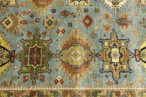Sky Blue Geometric Tribal 8x10 Chobi Oriental Rug