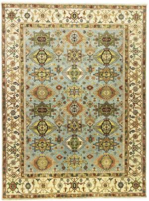 Sky Blue Geometric Tribal 9x12 Chobi Oriental Rug