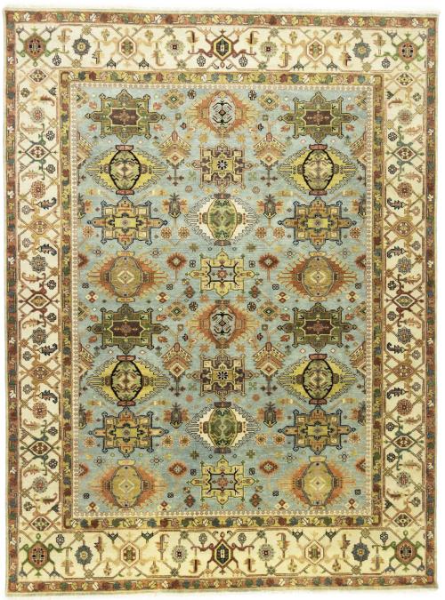 Sky Blue Geometric Tribal 9x12 Chobi Oriental Rug