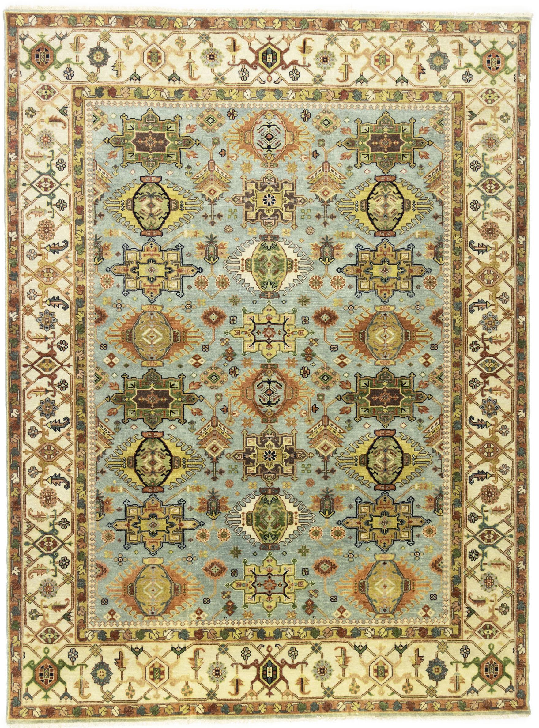 Sky Blue Geometric Tribal 9x12 Chobi Oriental Rug
