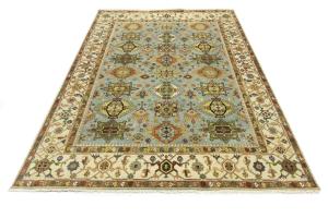 Sky Blue Geometric Tribal 9x12 Chobi Oriental Rug