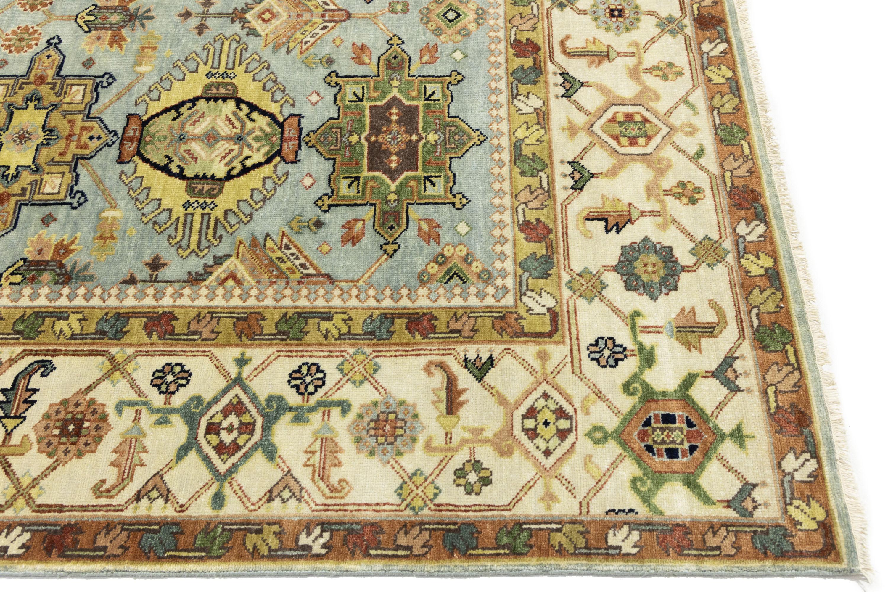 Sky Blue Geometric Tribal 9x12 Chobi Oriental Rug