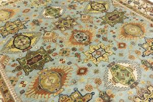 Sky Blue Geometric Tribal 9x12 Chobi Oriental Rug