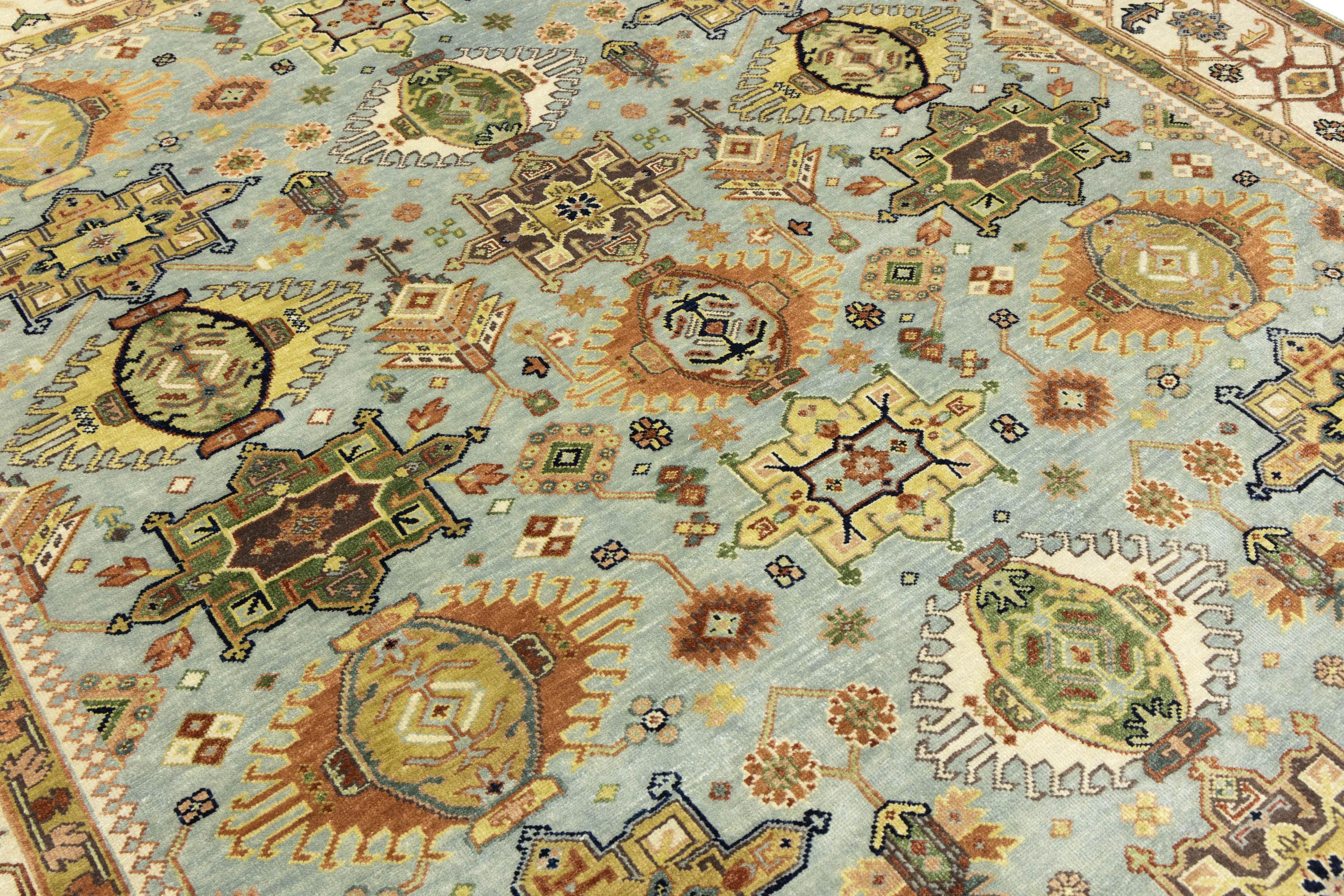 Sky Blue Geometric Tribal 9x12 Chobi Oriental Rug