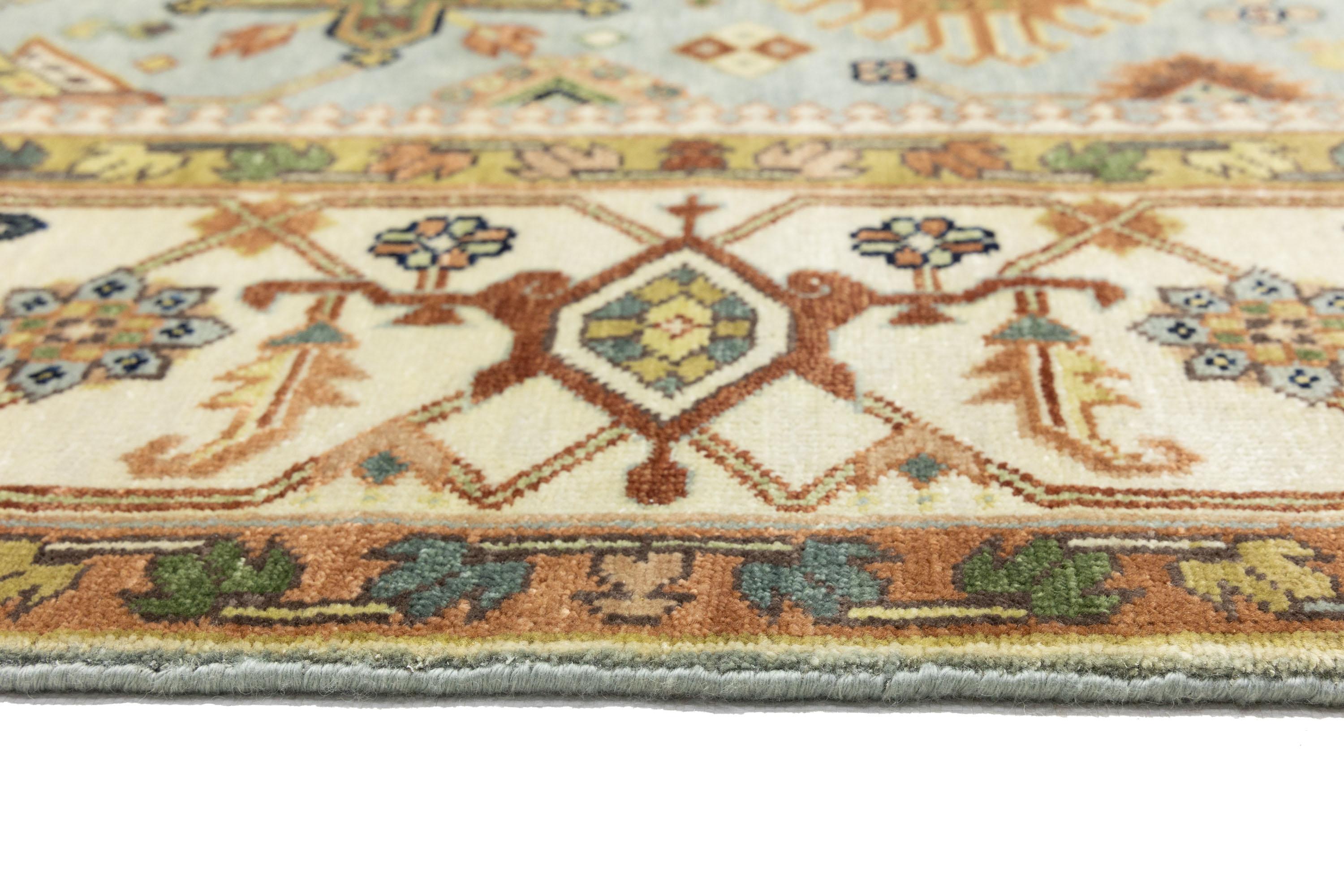 Sky Blue Geometric Tribal 9x12 Chobi Oriental Rug