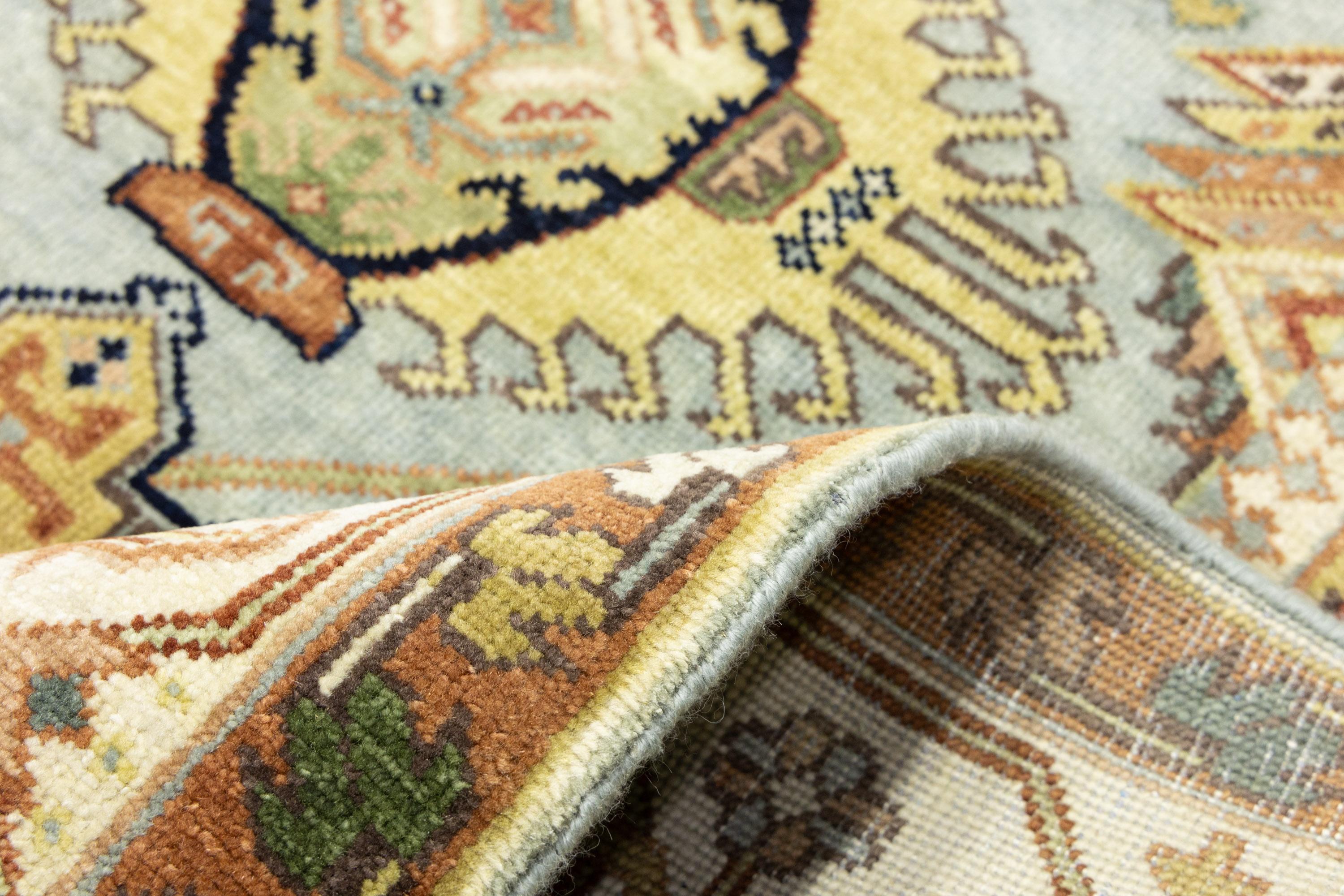 Sky Blue Geometric Tribal 9x12 Chobi Oriental Rug