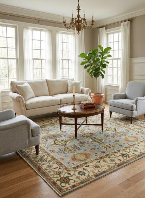 Sky Blue Geometric Tribal 9x12 Chobi Oriental Rug