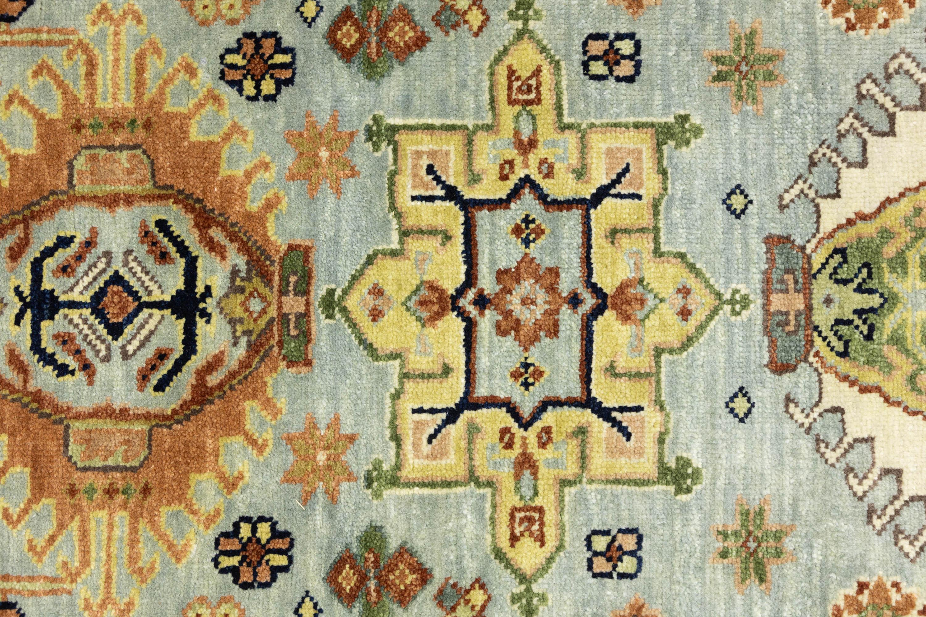 Sky Blue Geometric Tribal 9x12 Chobi Oriental Rug