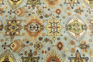 Sky Blue Geometric Tribal 9x12 Chobi Oriental Rug