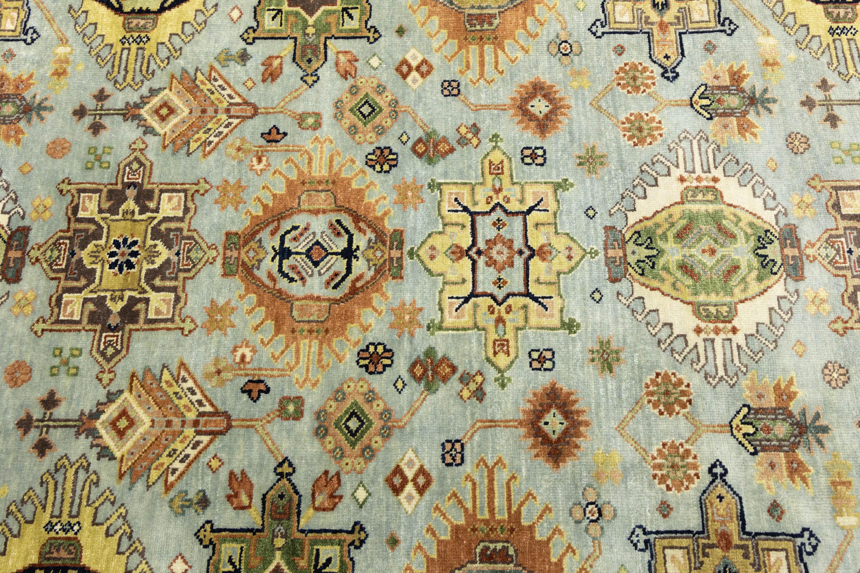 Sky Blue Geometric Tribal 9x12 Chobi Oriental Rug