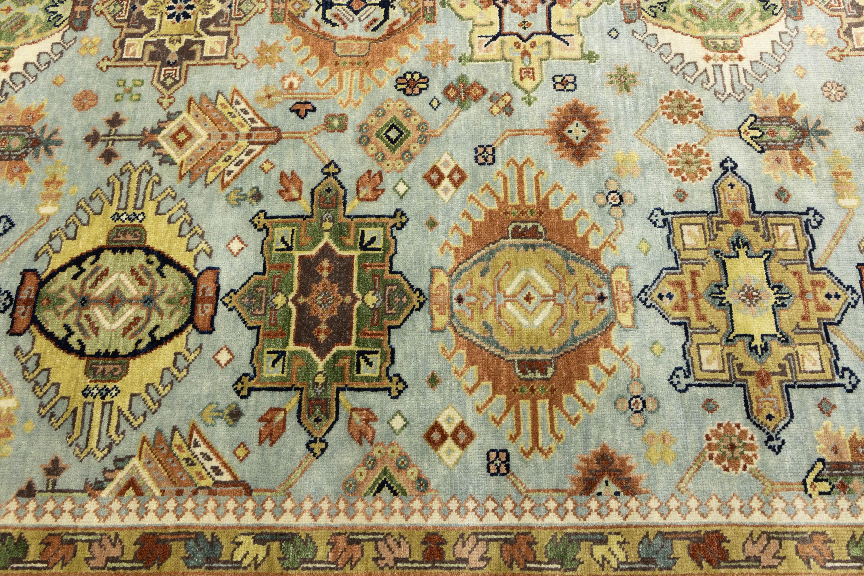 Sky Blue Geometric Tribal 9x12 Chobi Oriental Rug