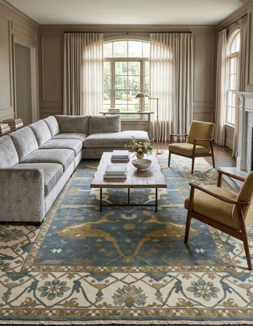 Greenish Gray Floral Traditional 10X14 Oushak Oriental Rug