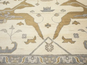 Muted Cream Floral 10X14 Oushak Chobi Oriental Rug