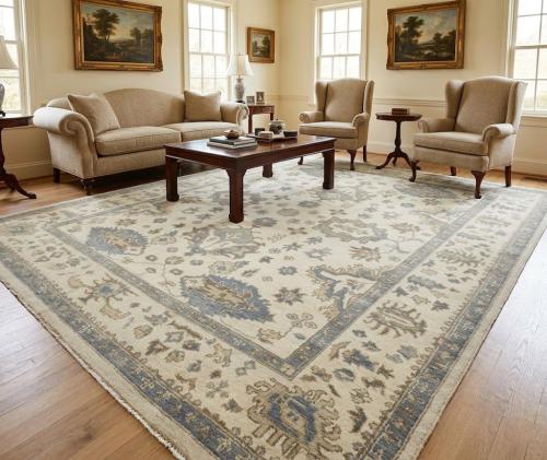 Muted Cream Floral 9X12 Oushak Chobi Oriental Rug