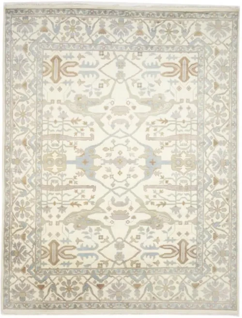 Muted Cream Floral Transitional 9X12 Oushak Oriental Rug