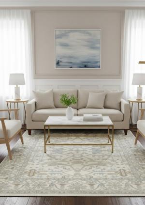 Muted Cream Floral Transitional 9X12 Oushak Oriental Rug