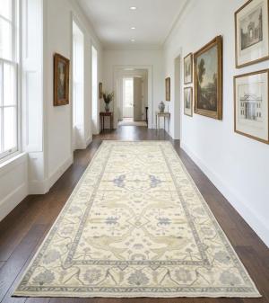 Muted Cream Floral Transitional 8X15 Oushak Oriental Rug