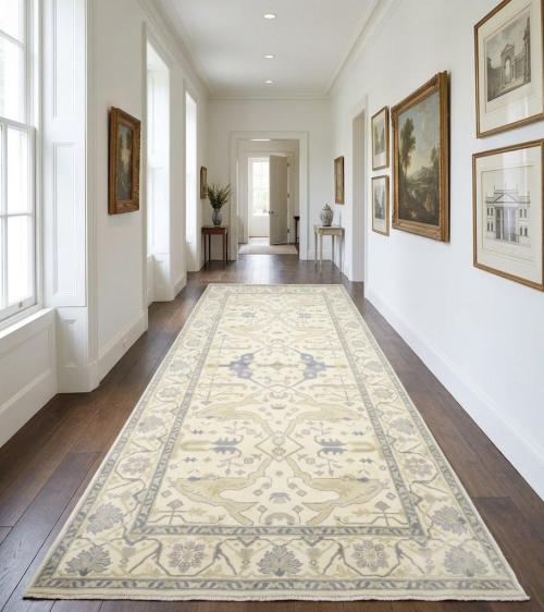 Muted Cream Floral Transitional 8X15 Oushak Oriental Rug