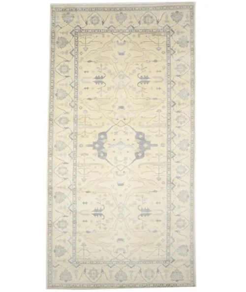 Muted Beige Floral Transitional 9X18 Oushak Oriental Rug