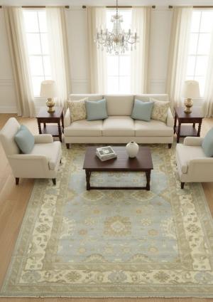 Muted Light Blue Floral 10X14 Oushak Chobi Oriental Rug