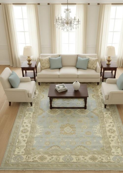 Muted Gray Floral 10X14 Oushak Chobi Oriental Rug