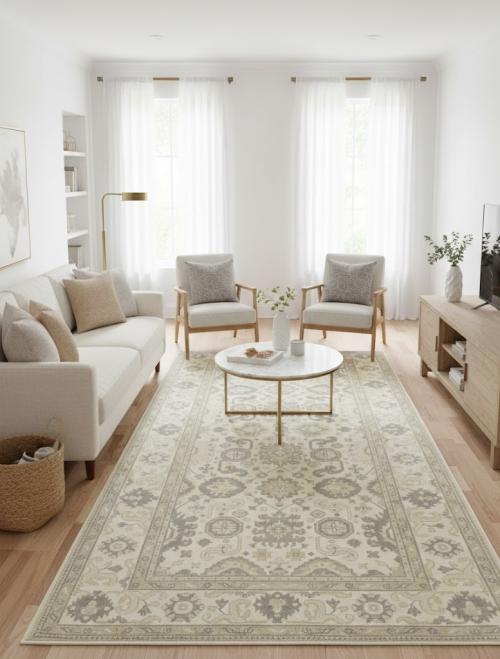 Muted Cream Floral Transitional 8X16 Oushak Oriental Rug