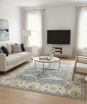 Muted Gray Floral Transitional 10X14 Oushak Oriental Rug