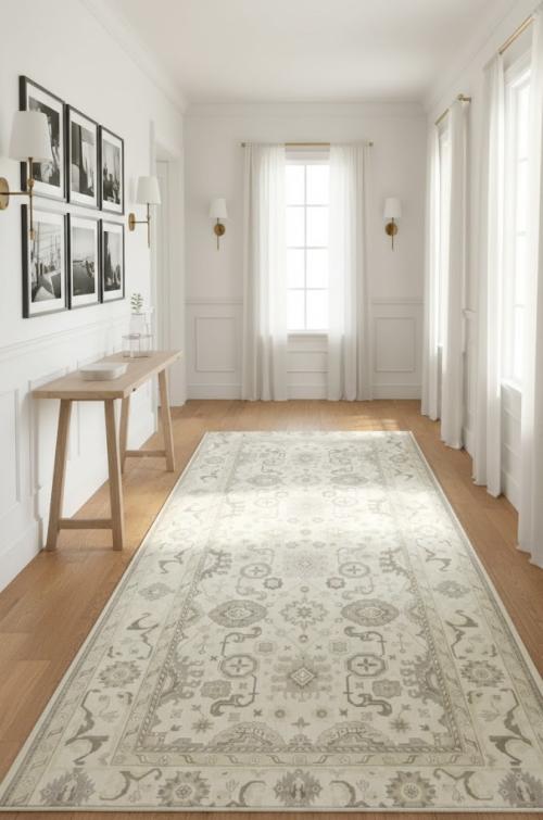 Muted Cream Floral Transitional 10X20 Oushak Oriental Rug