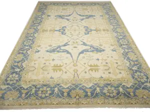 Muted Cream Floral Transitional 13x20 Oushak Oriental Rug